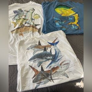 Guy Harvey Bundle of 3 Multicolor Fish Graphic Tee Shirts Size XXL Cotton Pocket